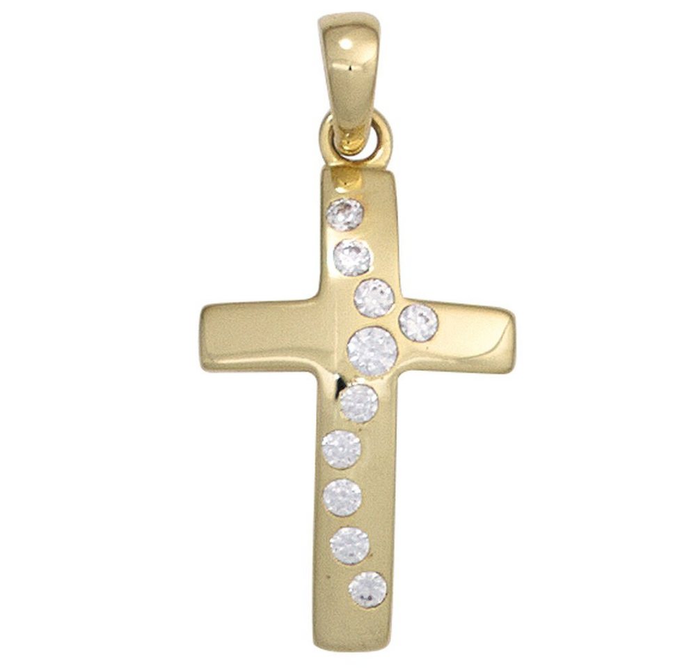 Schmuck Krone Kettenanhänger Anhänger Goldkreuz 20,1mm Kreuz 333 Gold Gelbgold weiße Zirkonia Damen, Gold 333 von Schmuck Krone