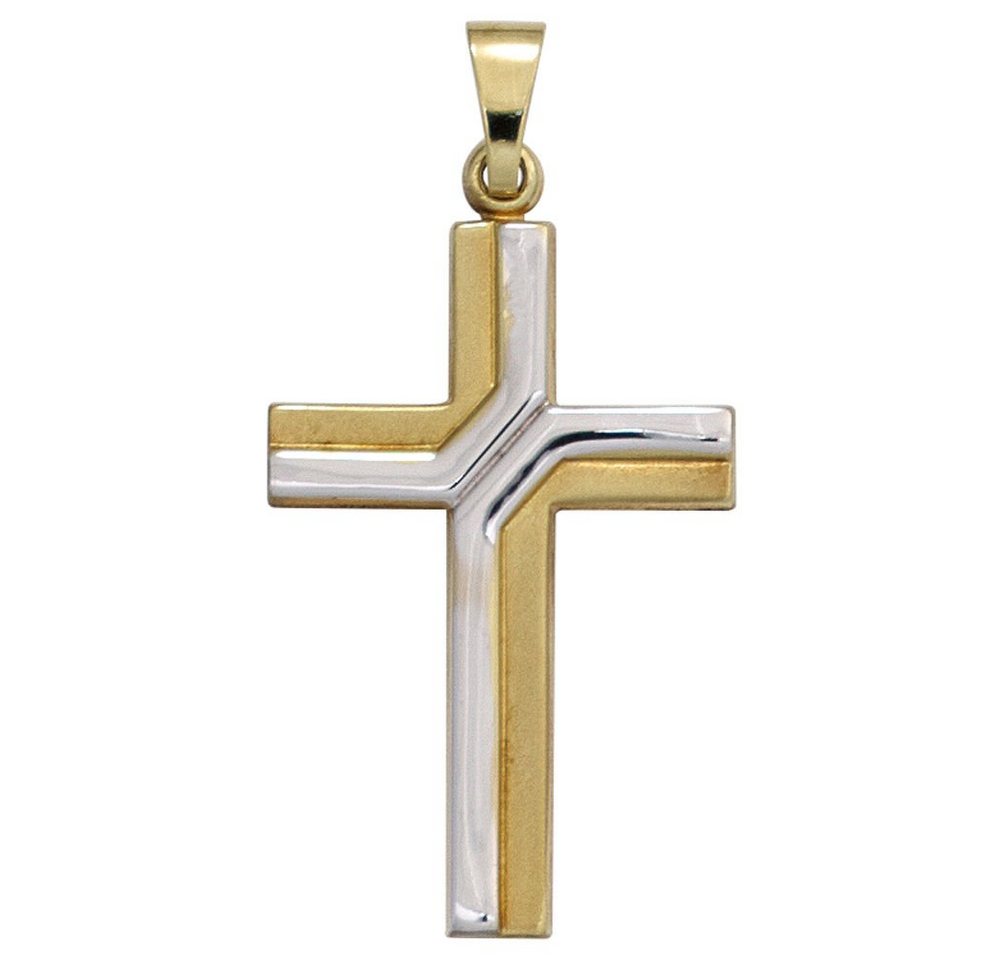 Schmuck Krone Kettenanhänger Anhänger Goldkreuz 27,4mm Kreuz 333 Gold Gelbgold zweifarbig teilmattiert, Gold 333 von Schmuck Krone