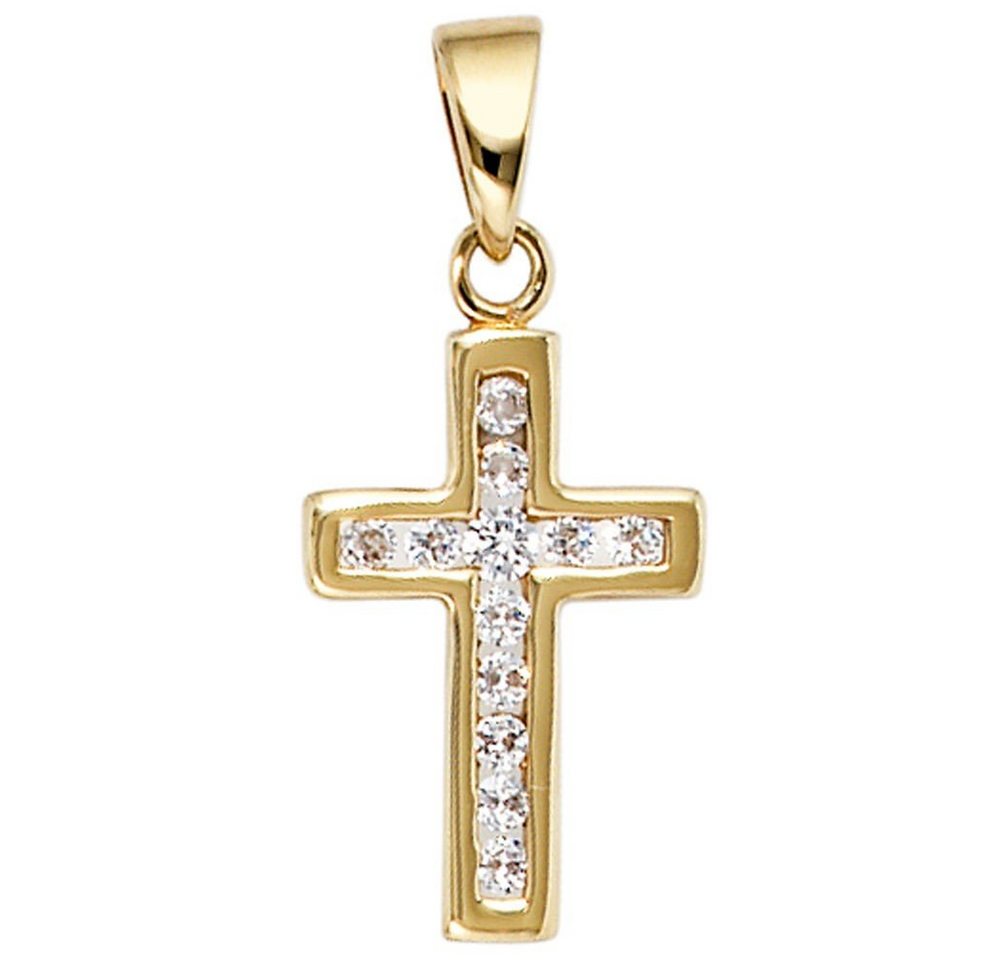 Schmuck Krone Kettenanhänger Anhänger Goldkreuz Kreuz mit 12 Zirkonia 333 Gold Gelbgold Halsschmuck, Gold 333 von Schmuck Krone