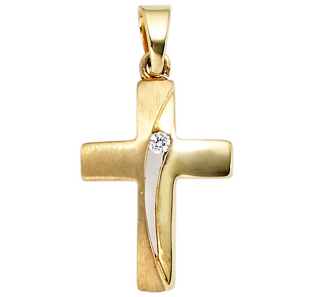 Schmuck Krone Kettenanhänger Anhänger Goldkreuz Kreuz mit Zirkonia 333 Gold Gelbgold teilmattiert, Gold 333 von Schmuck Krone