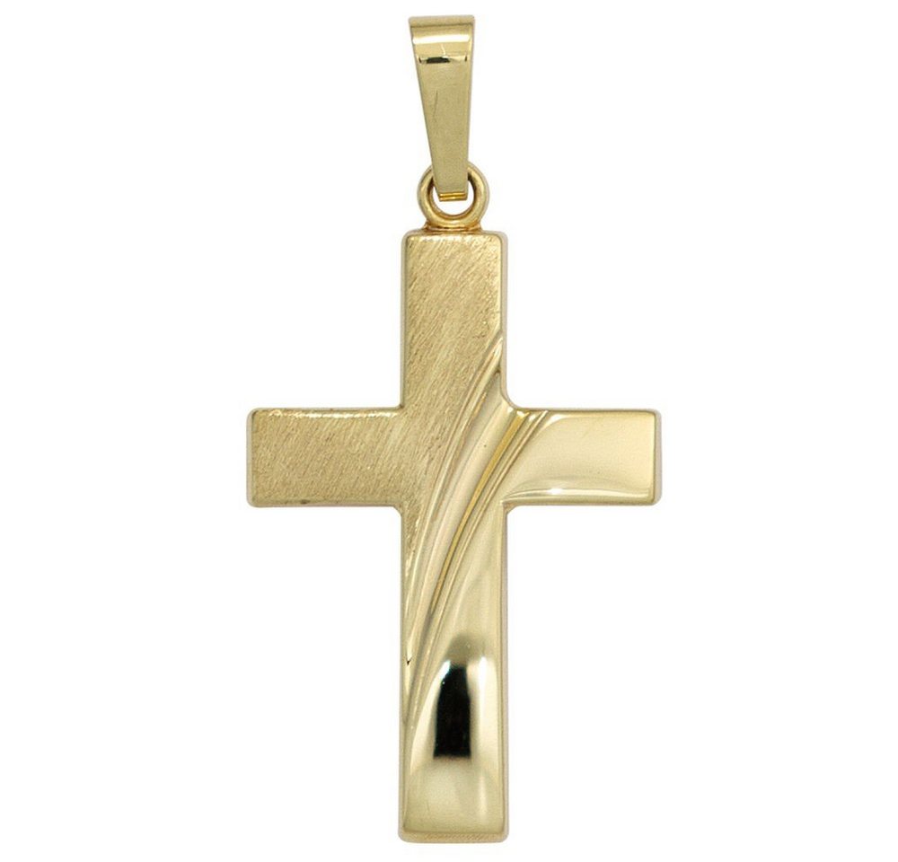 Schmuck Krone Kettenanhänger Anhänger Goldkreuz mit Streifen Kreuz Kreuzchen 585 Gold Gelbgold teilmatt, Gold 585 von Schmuck Krone