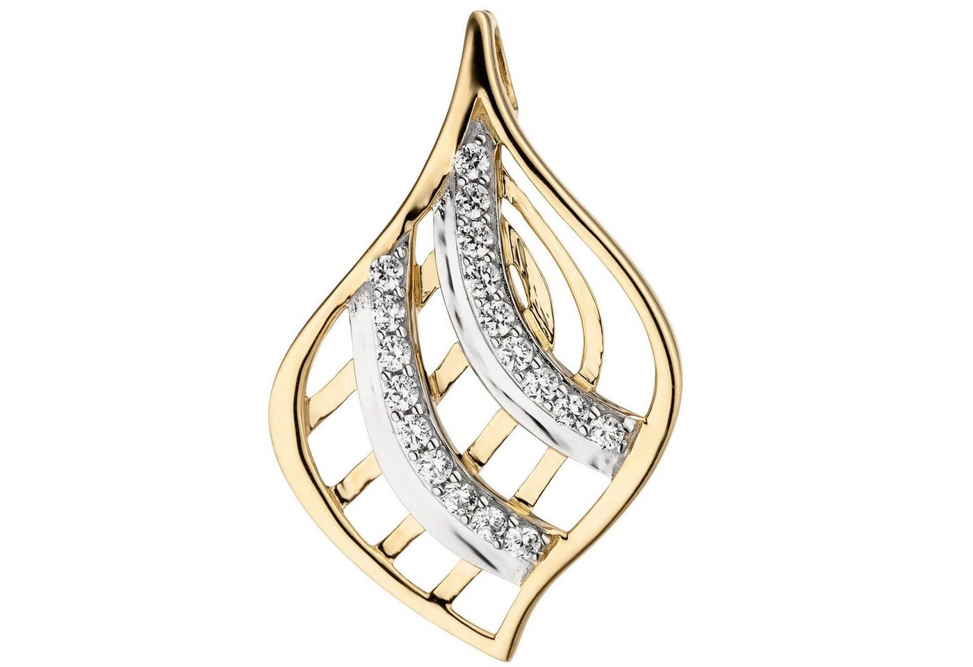 Schmuck Krone Kettenanhänger Anhänger Halsschmuck Blatt Blättchen mit weißen Zirkonia, 375 Gold Gelbgold, Gold 375 von Schmuck Krone