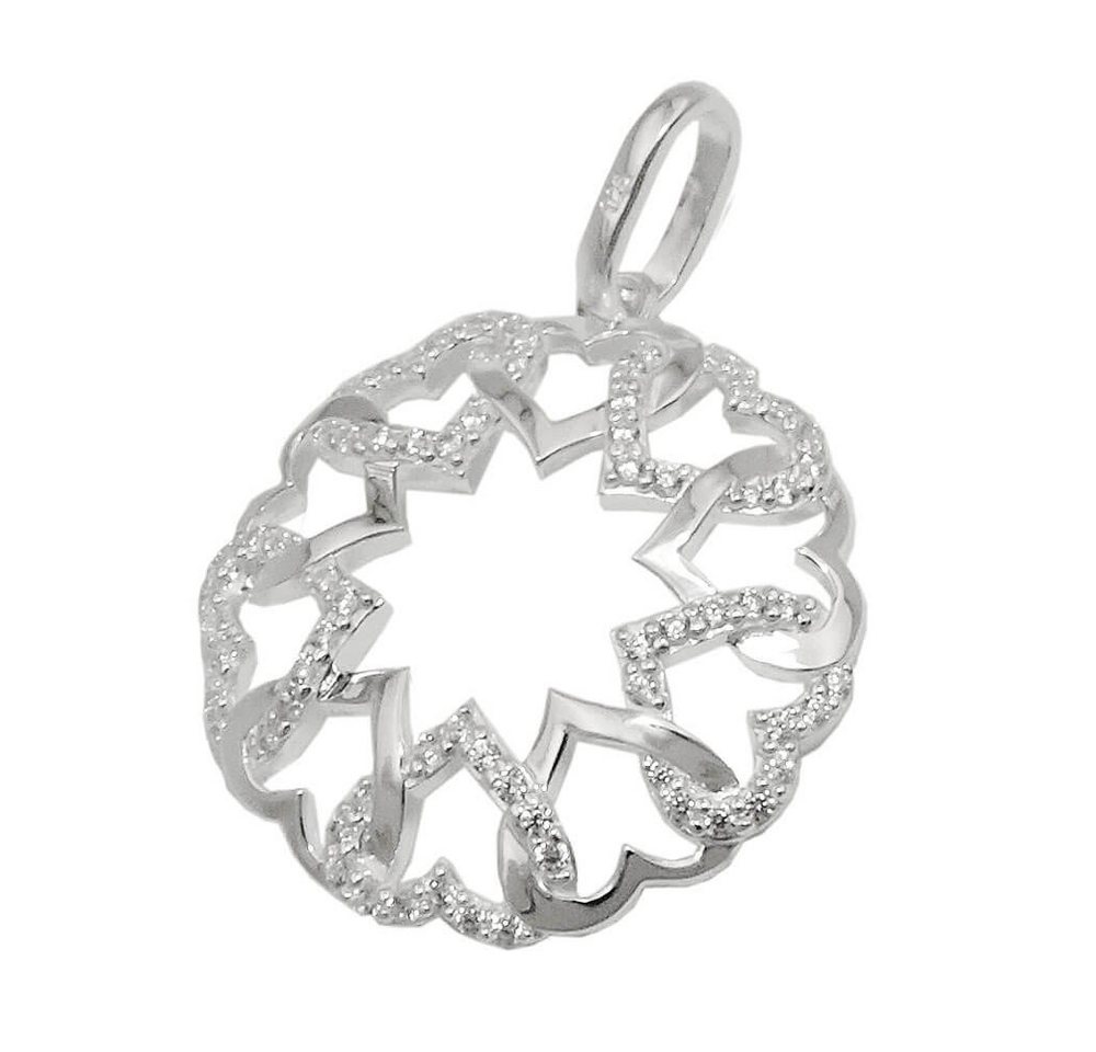 Schmuck Krone Kettenanhänger Anhänger Kreis aus Herzen und mit Zirkonias 21mm 925 Silber glänzend, Silber 925 von Schmuck Krone