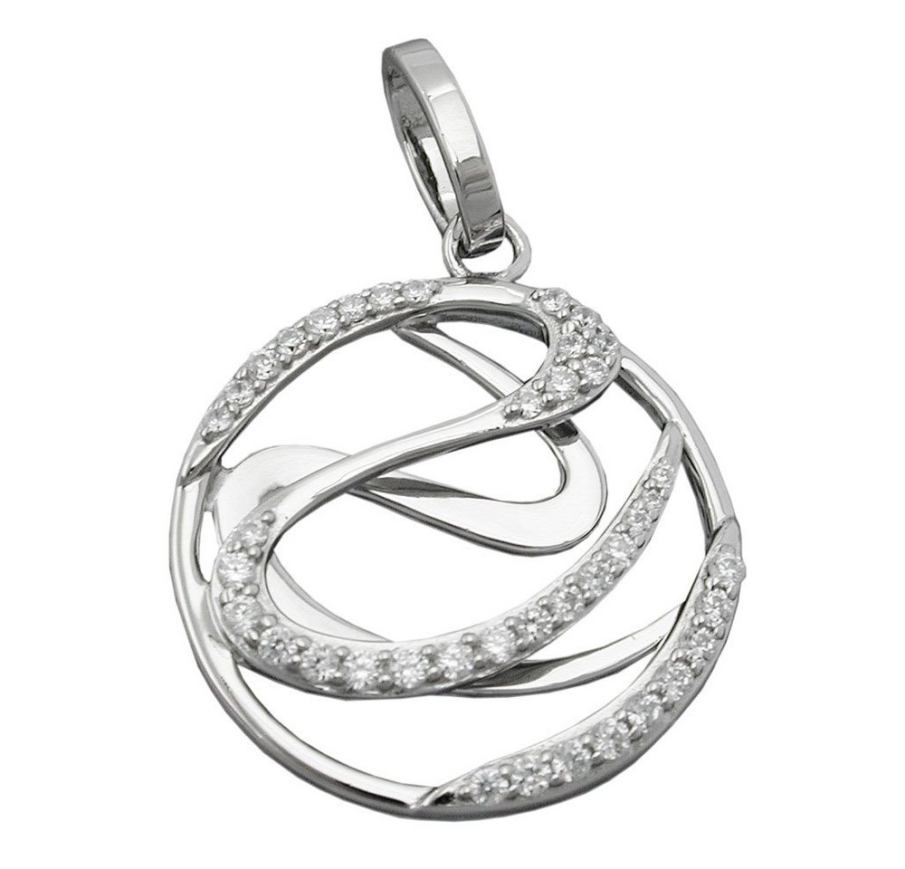 Schmuck Krone Kettenanhänger Anhänger Kreis mit Muster zweilagig mit Zirkonia weiß 925 Silber glänzend Damen, Silber 925 von Schmuck Krone