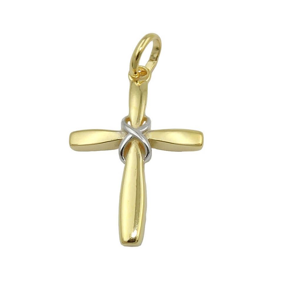 Schmuck Krone Kettenanhänger Anhänger Kreuz 20x14mm aus 9Kt 375 Gold Gelbgold teilrhodiniert bicolor glänzend, Gold 375 von Schmuck Krone