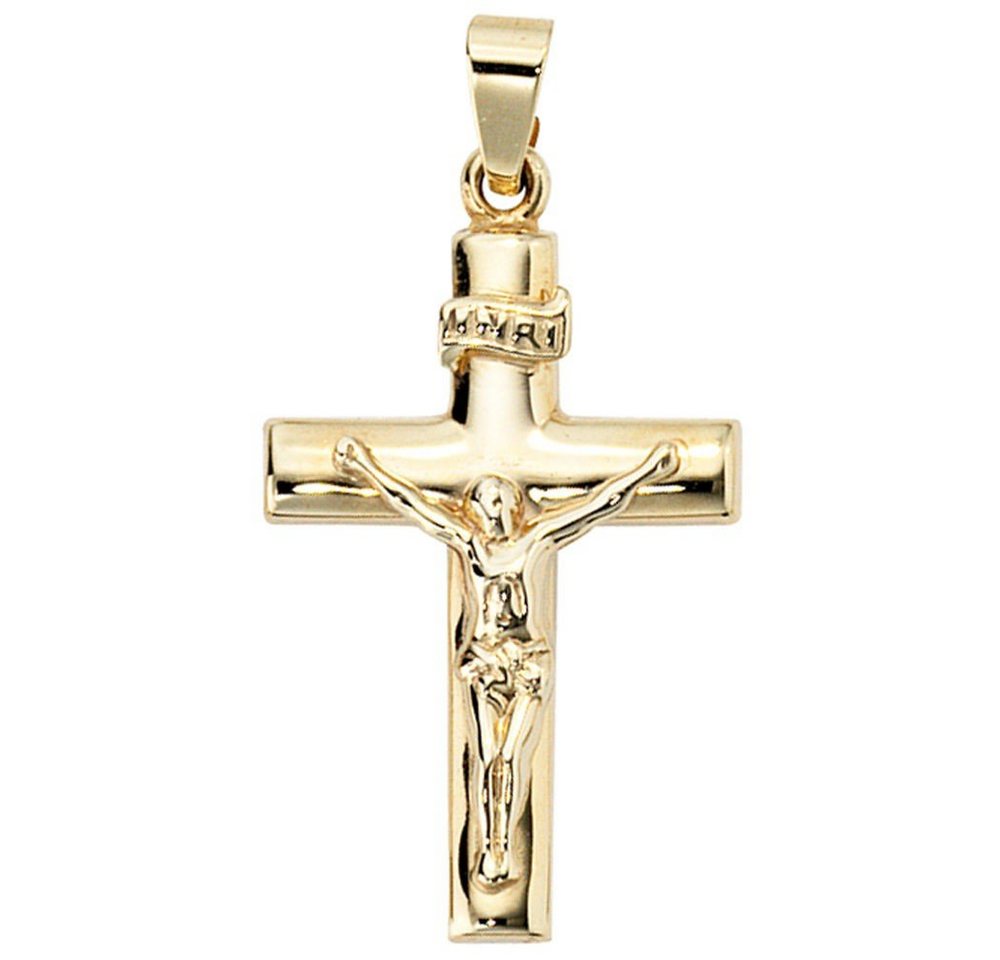 Schmuck Krone Kettenanhänger Anhänger Kreuz Jesus Jesuskreuz 333 Gold Gelbgold glänzend Unisex, Gold 333 von Schmuck Krone