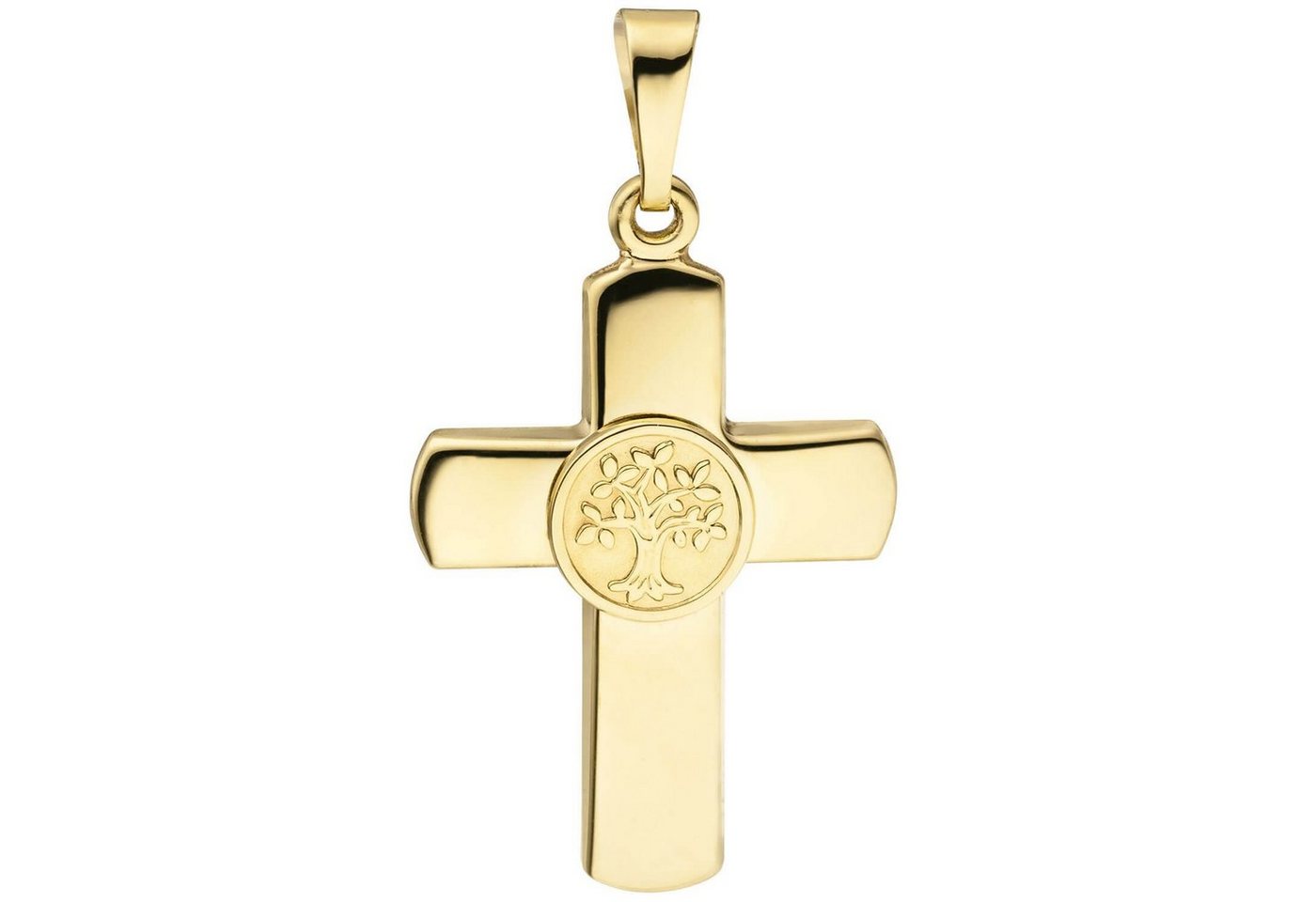 Schmuck Krone Kettenanhänger Anhänger Kreuz Kreuzchen mit Lebensbaum in der Mitte 333 Gold Gelbgold, teilmatt, Gold 333 von Schmuck Krone