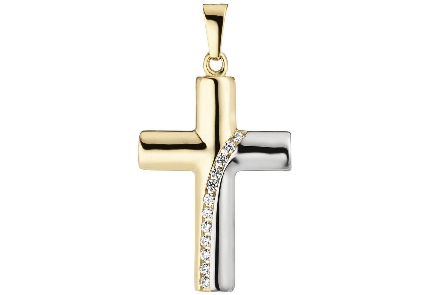 Schmuck Krone Kettenanhänger Anhänger Kreuz Kreuzchen mit weißen Zirkonia, 333 Gold Gelbgold, teilrhodiniert, Gold 333 von Schmuck Krone