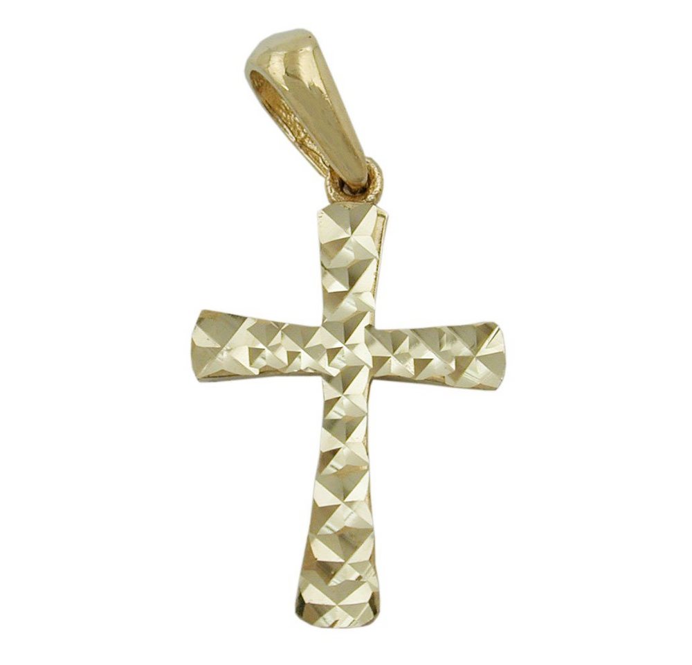 Schmuck Krone Kettenanhänger Anhänger Kreuz aus 375 Gold Gelbgold 15x11mm diamantiert Goldschmuck Unisex, Gold 375 von Schmuck Krone