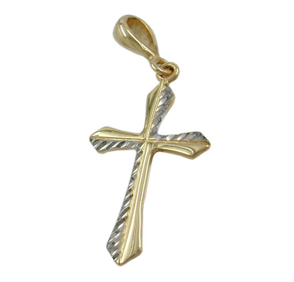 Schmuck Krone Kettenanhänger Anhänger Kreuz aus 375 Gold Gelbgold bicolor rhodiniert diamantiert Damen, Gold 375 von Schmuck Krone