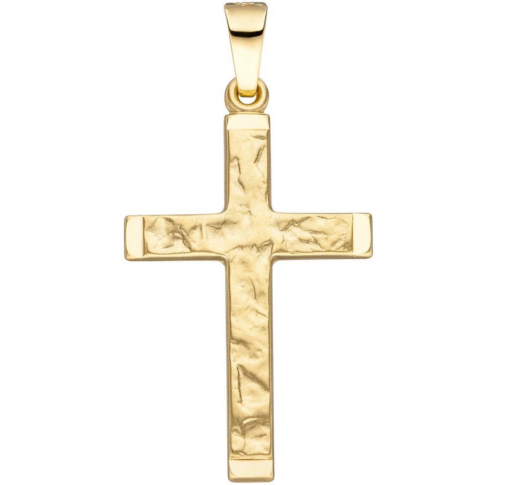 Schmuck Krone Kettenanhänger Anhänger Kreuz gehämmert 16x26,8mm aus 585 Gelbgold Goldkreuz Kreuzanhänger, Gold 585 von Schmuck Krone