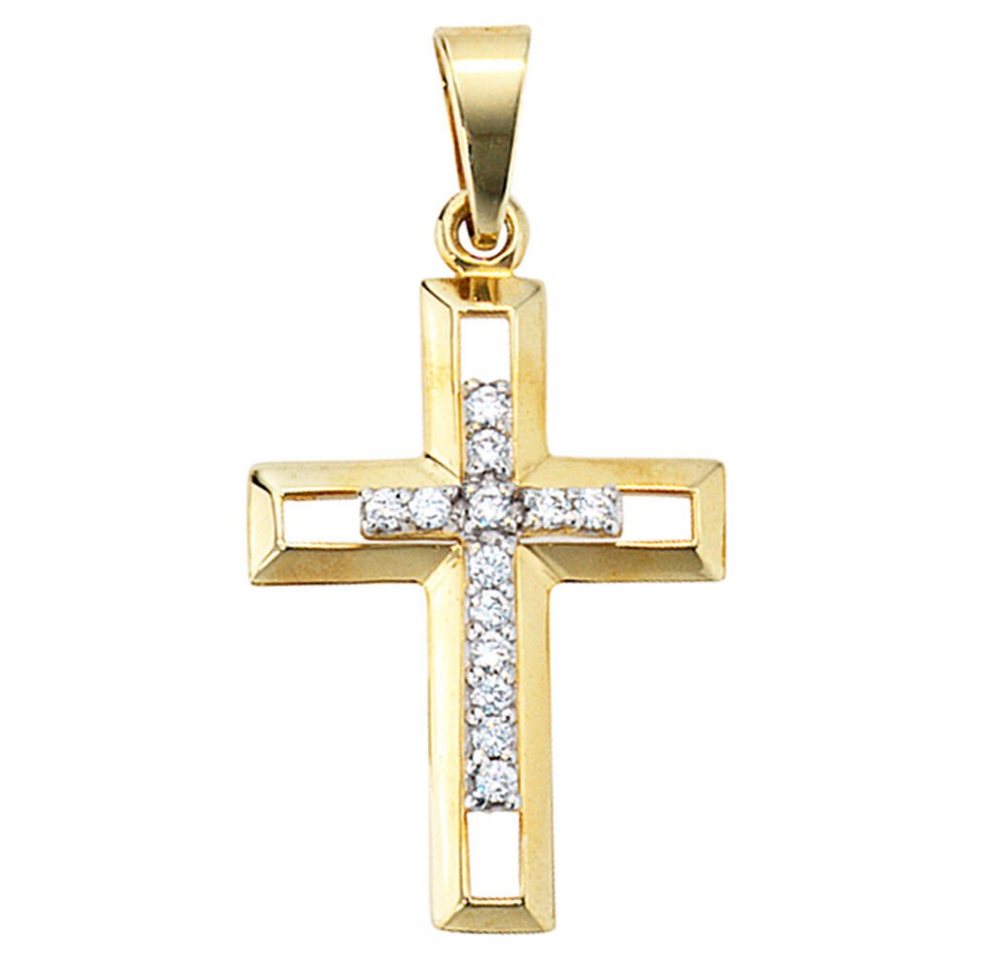 Schmuck Krone Kettenanhänger Anhänger Kreuz mit Zirkonia 333 Gold Gelbgold teilrhodiniert Damen, Gold 333 von Schmuck Krone