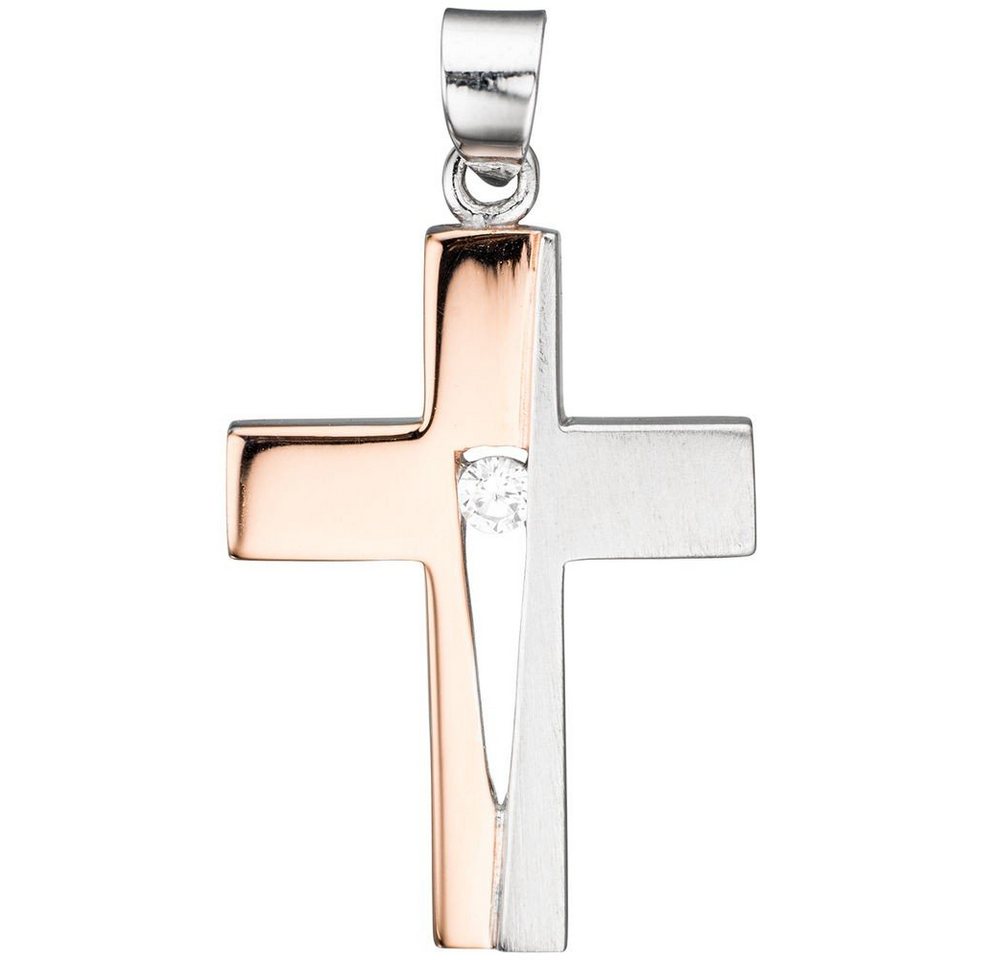 Schmuck Krone Kettenanhänger Anhänger Kreuz mit Zirkonia 925 Silber rotvergoldet Kreuzanhänger Halsschmuck, Silber 925 von Schmuck Krone