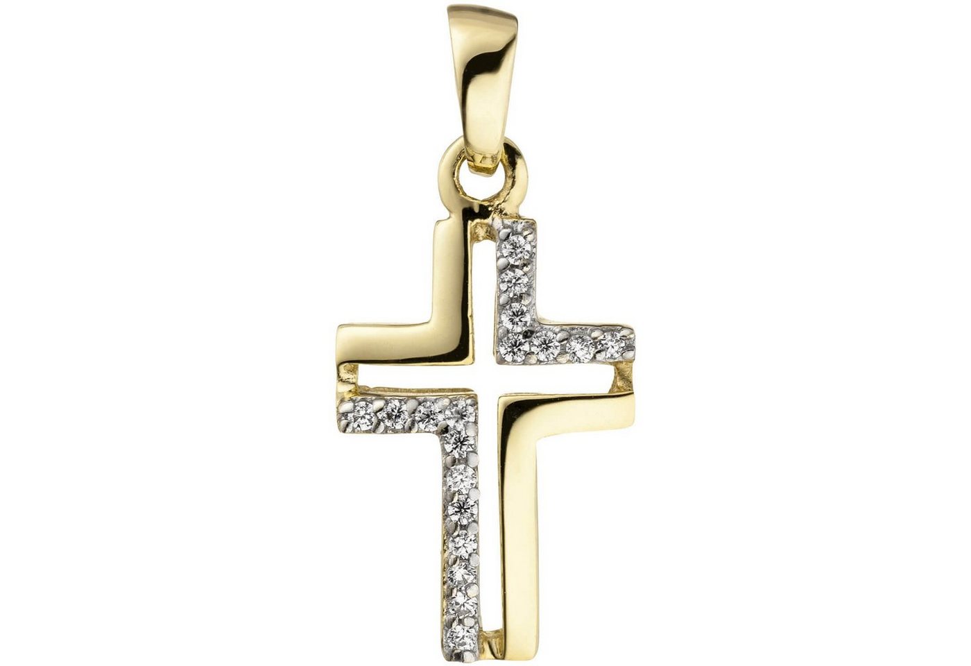 Schmuck Krone Kettenanhänger Anhänger Kreuzausschnitt im Kreuz mit Zirkonia, 375 Gold Gelbgold teilrhodiniert, Gold 375 von Schmuck Krone