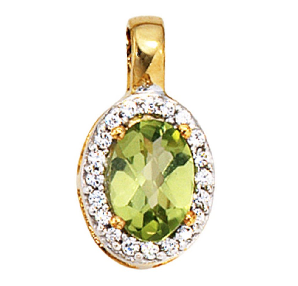 Schmuck Krone Kettenanhänger Anhänger Peridot grün & 20 Diamanten Brillanten 585 Gold Gelbgold Damen, Gold 585 von Schmuck Krone