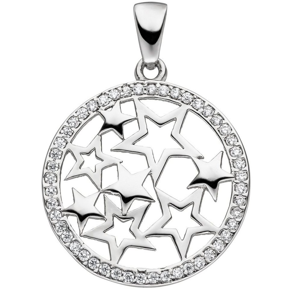 Schmuck Krone Kettenanhänger Anhänger Sternchen im Kreis Stern Silhouette mit Zirkonia 925 Silber Halsschmuck, Silber 925 von Schmuck Krone