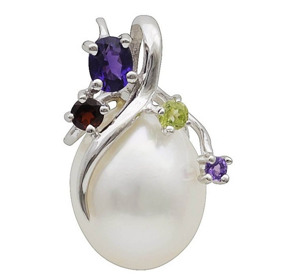 Schmuck Krone Kettenanhänger Anhänger Süßwasser Perle 12x17mm & Amethyst Granat Peridot 925 Silber Damen, Silber 925 von Schmuck Krone