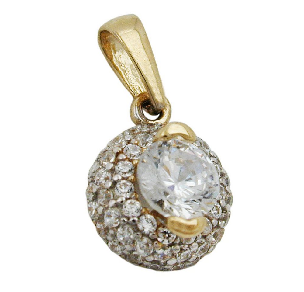 Schmuck Krone Kettenanhänger Anhänger aus 375 Gold Gelbgold mit Zirkonia 9mm teil-rhodiniert Goldanhänger, Gold 375 von Schmuck Krone