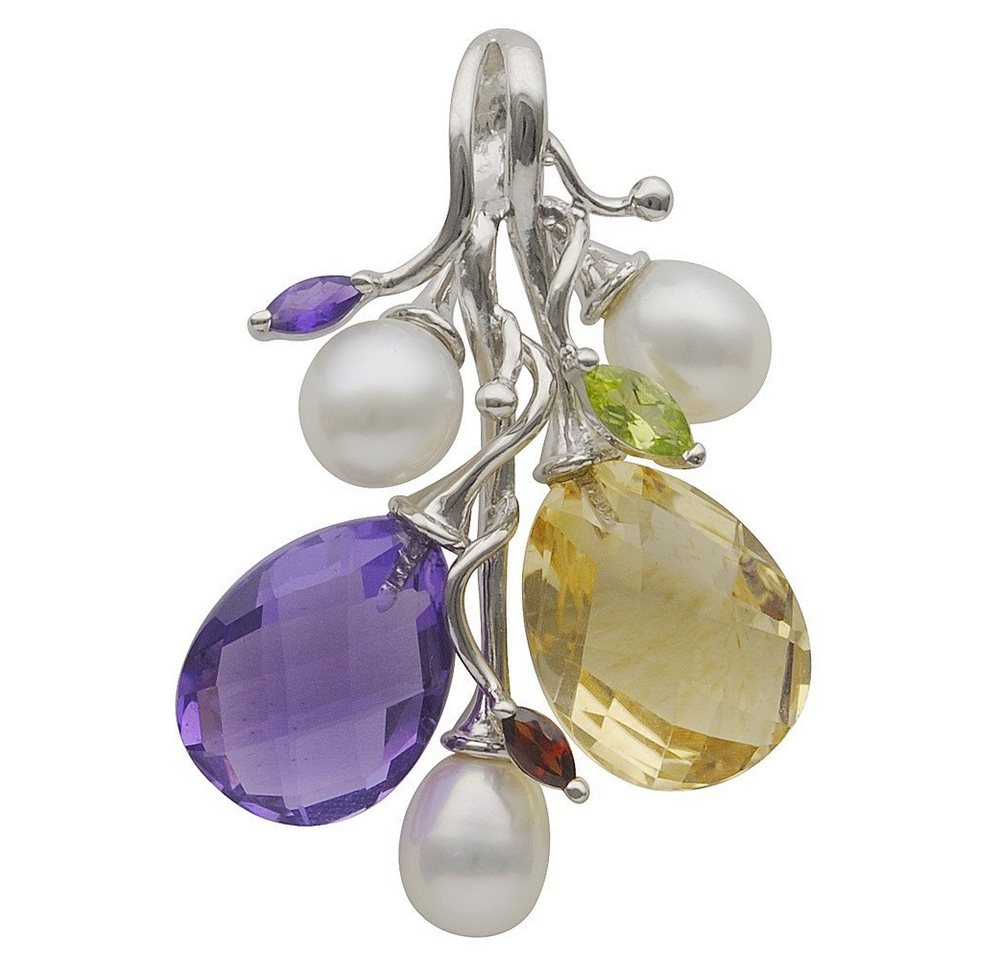 Schmuck Krone Kettenanhänger Anhänger aus Süßwasser Perlen Amethyst Citrin Granat Peridot 925 Silber Damen, Silber 925 von Schmuck Krone