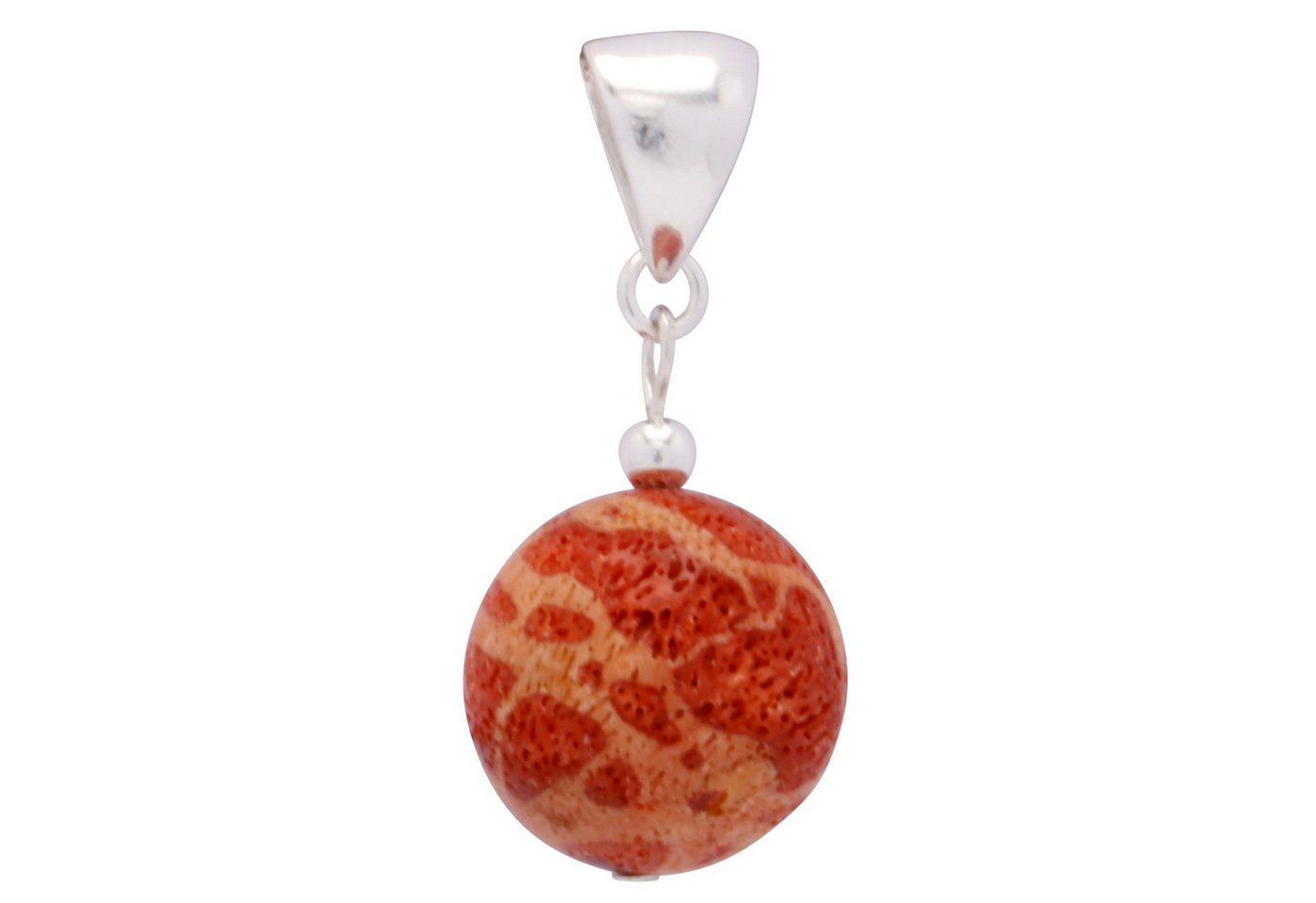 Schmuck Krone Kettenanhänger Anhänger echte Koralle Kugel mit Poren & 925 Silber rot-orange, Silber 925 von Schmuck Krone