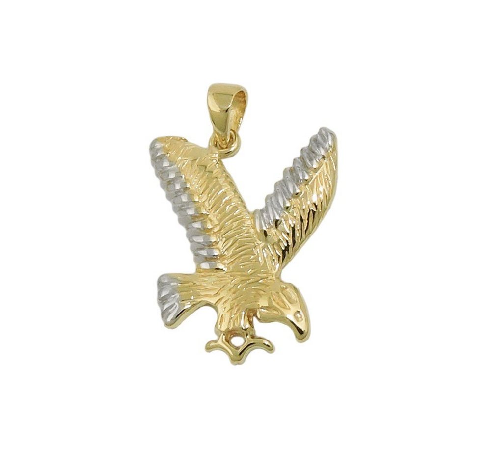 Schmuck Krone Kettenanhänger Anhänger fliegender Adler aus 375 Gold Gelbgold bicolor Halsschmuck, Gold 375 von Schmuck Krone