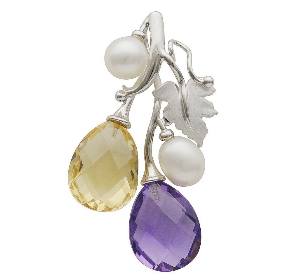 Schmuck Krone Kettenanhänger Anhänger mit Amethyst Citrin Süßwasser Zuchtperlen 925 Silber rhodiniert Damen, Silber 925 von Schmuck Krone