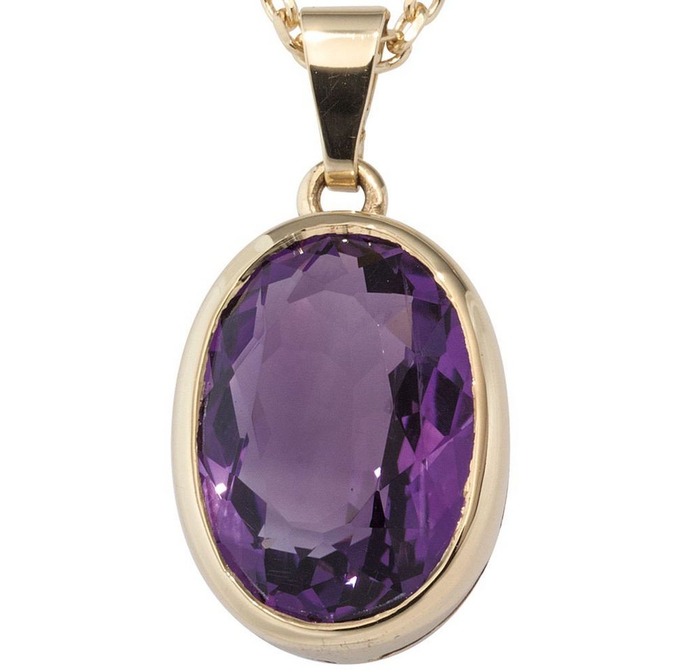 Schmuck Krone Kettenanhänger Anhänger mit Amethyst violett lila oval facettiert 585 Gold Gelbgold Damen, Gold 585 von Schmuck Krone