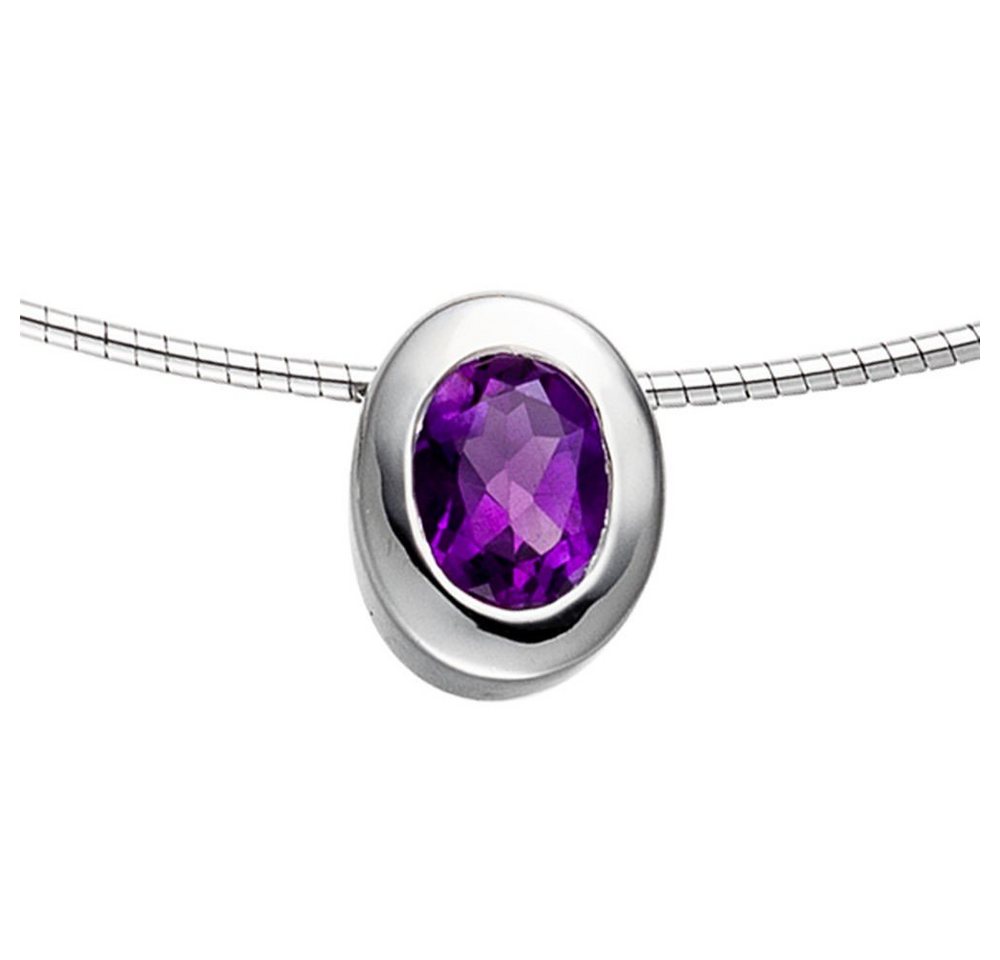 Schmuck Krone Kettenanhänger Anhänger mit Amethyst violett lila oval facettiert 925 Silber Halsschmuck Damen, Silber 925 von Schmuck Krone