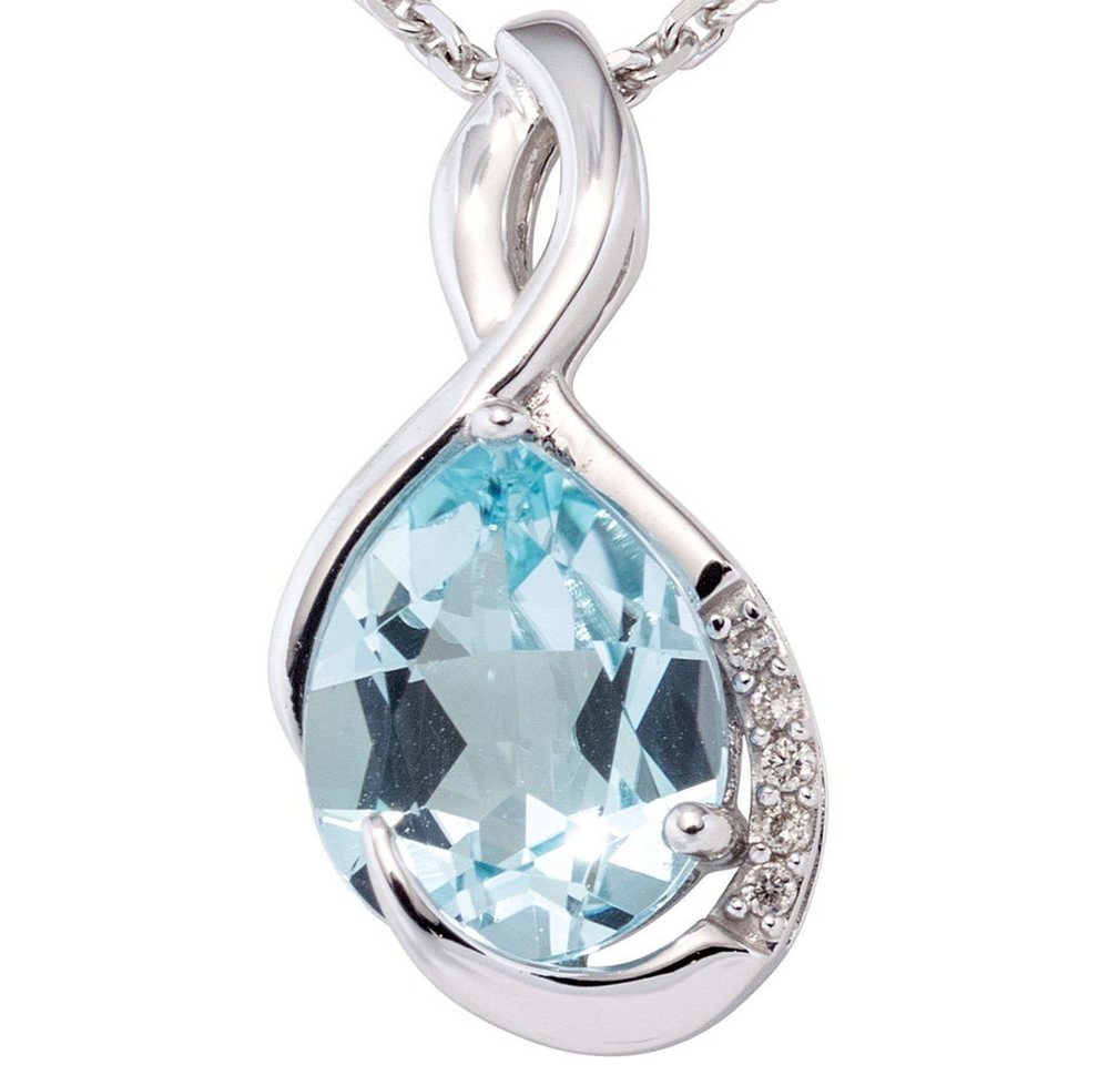 Schmuck Krone Kettenanhänger Anhänger mit Blautopas & 5 Diamanten Brillanten 585 Gold Weißgold Damen, Gold 585 von Schmuck Krone