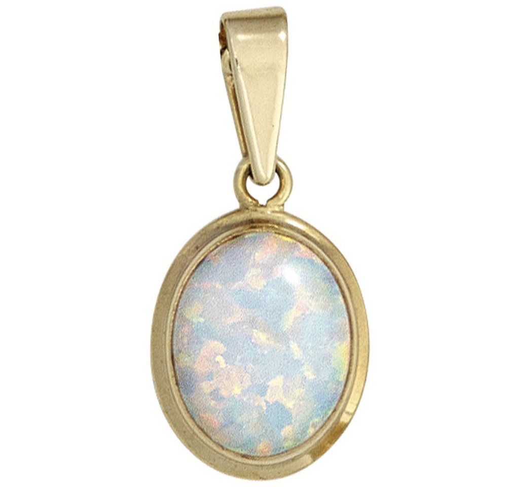 Schmuck Krone Kettenanhänger Anhänger mit Opal 333 Gold Gelbgold oval Opalanhänger Halsschmuck Damen, Gold 333 von Schmuck Krone