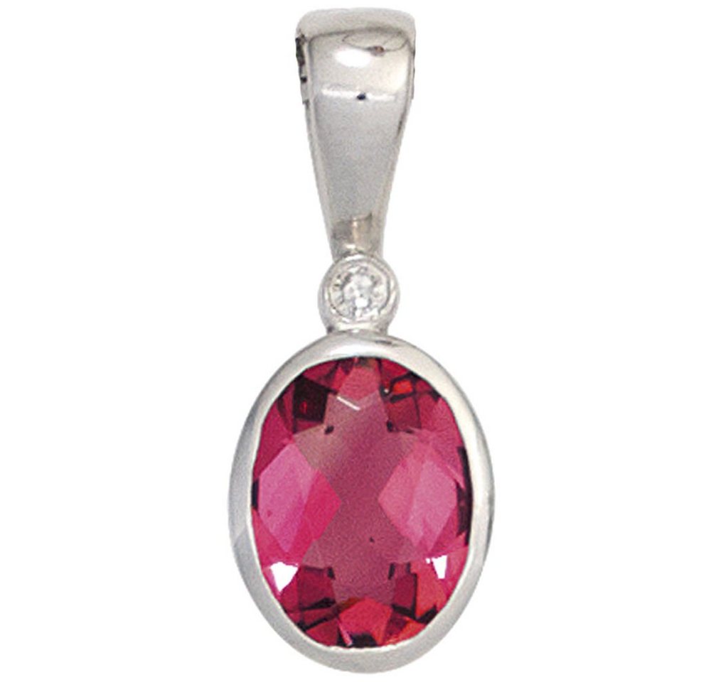 Schmuck Krone Kettenanhänger Anhänger mit Turmalin rosa oval & Diamant Brillant 585 Gold Weißgold Damen, Gold 585 von Schmuck Krone