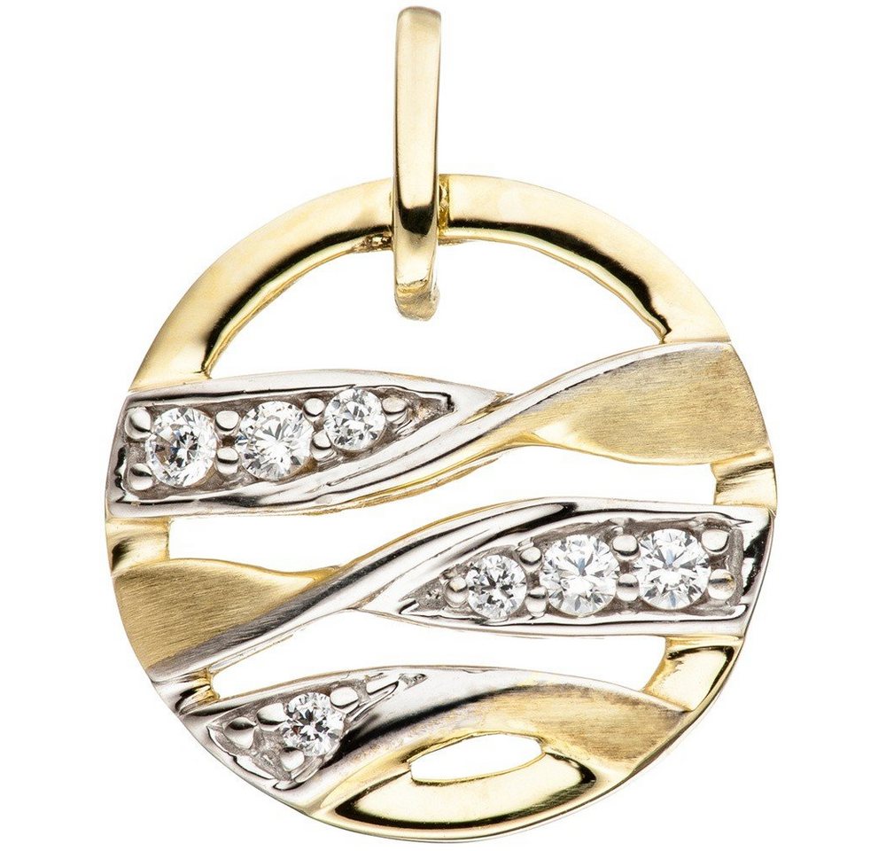 Schmuck Krone Kettenanhänger Anhänger mit Zirkonia 333 Gold Gelbgold bicolor matt rund Halsschmuck für Damen, Gold 333 von Schmuck Krone