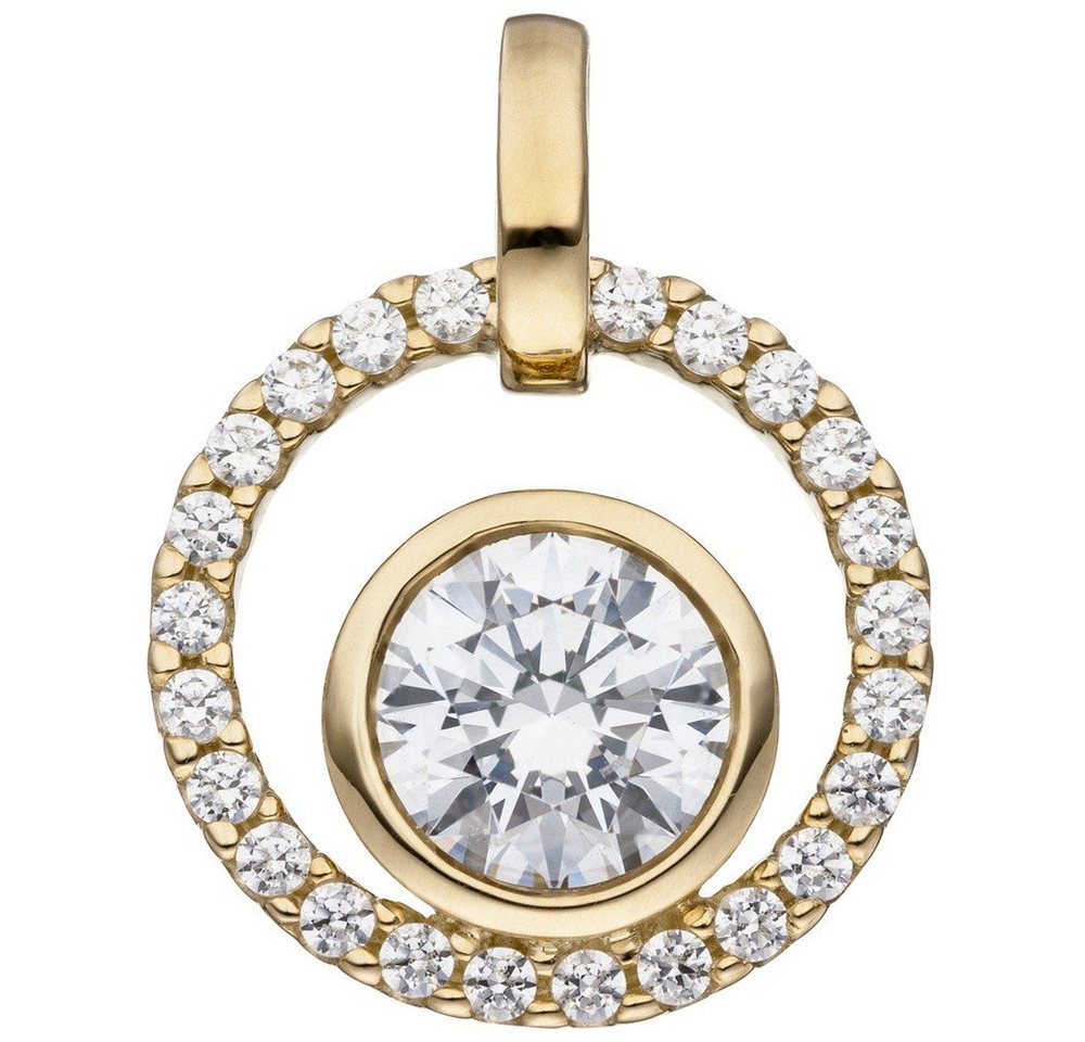 Schmuck Krone Kettenanhänger Anhänger rund aus 333 Gold Gelbgold mit Zirkonia weiß rundum Halsschmuck Damen, Gold 333 von Schmuck Krone