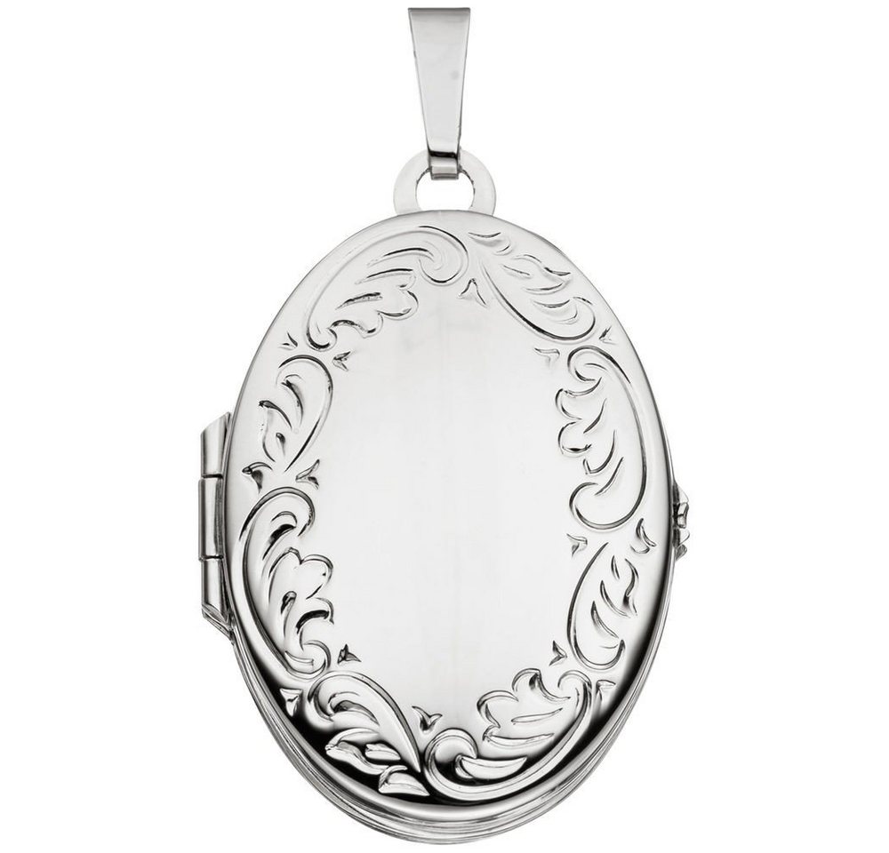 Schmuck Krone Kettenanhänger Anhänger zum Öffnen Medaillon Muster am Rand 925 Silber oval Unisex Amulett, Silber 925 von Schmuck Krone