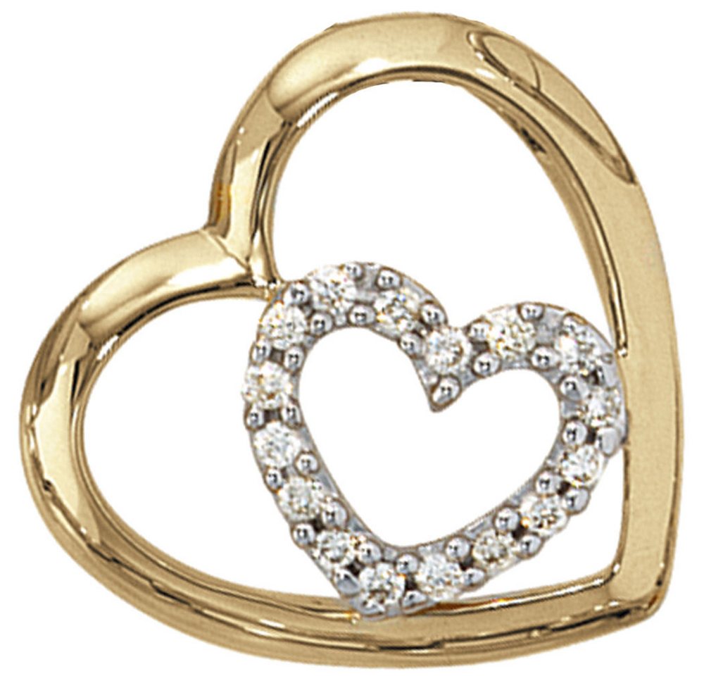 Schmuck Krone Kettenanhänger Anhänger zwei Herzen, 16 Brillanten, 585 Gold, Gold 585 von Schmuck Krone