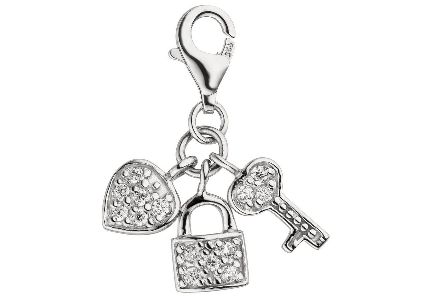 Schmuck Krone Kettenanhänger Charm Einhänger Schloss mit Schlüssel zum Herzen 925 Silber 14 Zirkonia Anhänger, Silber 925 von Schmuck Krone