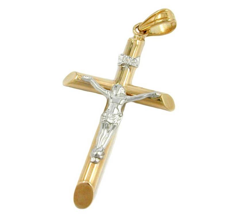 Schmuck Krone Kettenanhänger Kettenanhänger Jesus-Kreuz bicolor 9Kt 375 Gold NEU Halsschmuck Unisex, Gold 375 von Schmuck Krone