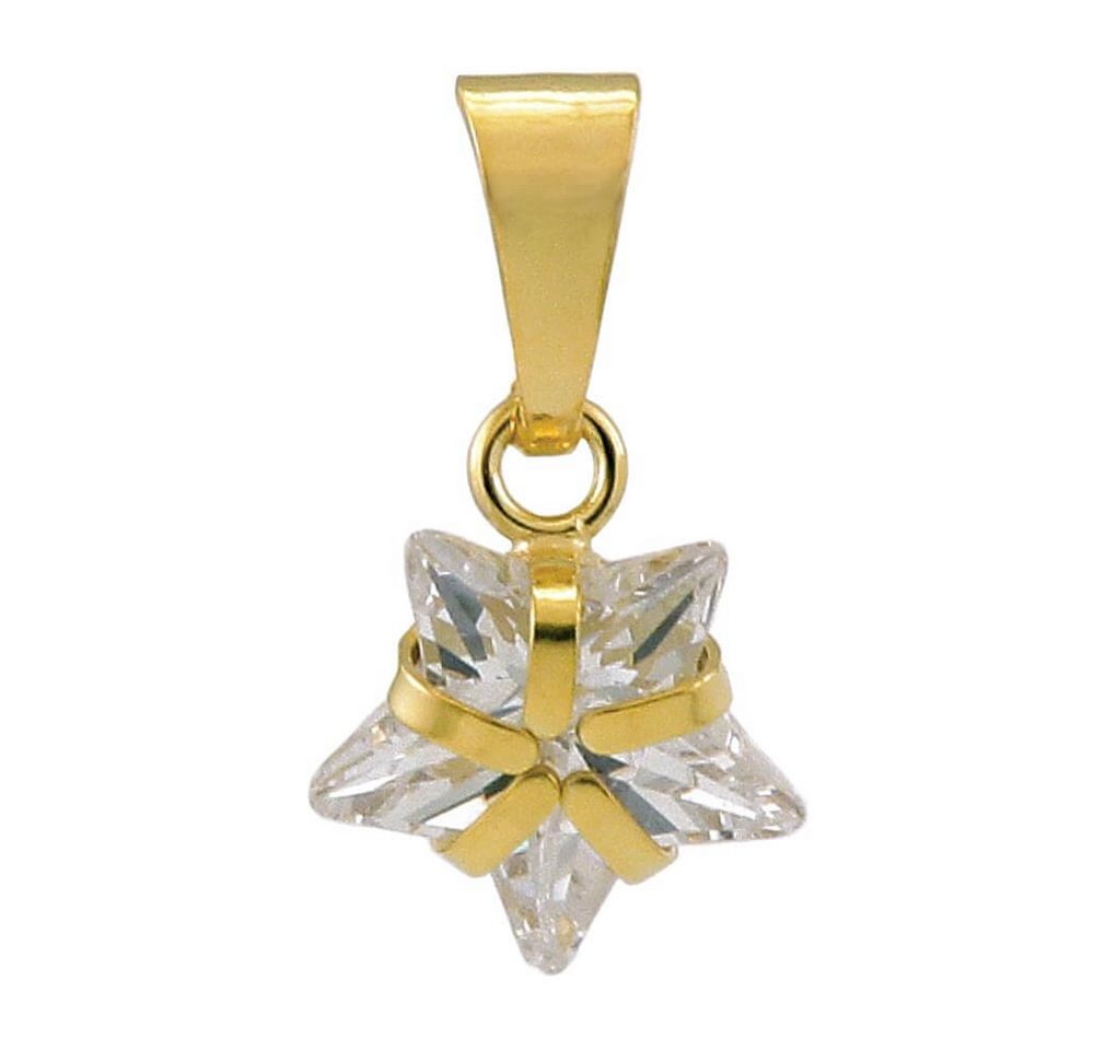 Schmuck Krone Kettenanhänger Kleiner Anhänger Stern Sternchen 10x8mm Zirkonia weiß 9Kt 375 Gold Gelbgold, Gold 375 von Schmuck Krone