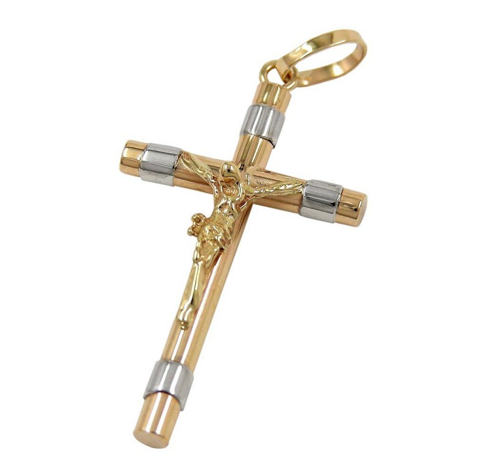 Schmuck Krone Kettenanhänger Kreuz mit Jesus Anhänger Goldanhänger Goldkreuz aus 333 Gold gelb weiß bicolor, Gold 333 von Schmuck Krone