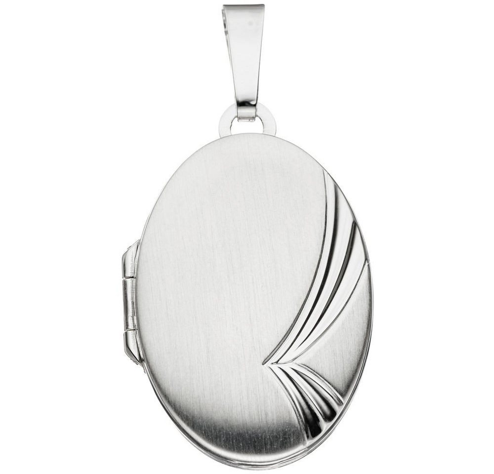 Schmuck Krone Kettenanhänger Medaillon, oval, Streifen am Rand, 925 Silber, Silber 925 von Schmuck Krone