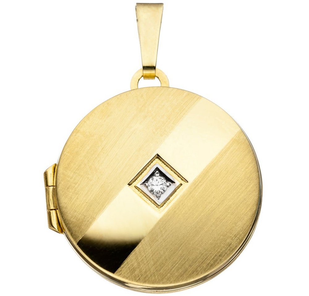 Schmuck Krone Kettenanhänger Medaillon Anhänger zum Öffnen aus 333 Gold Gelbgold rund Zirkonia weiß Amulett, Gold 333 von Schmuck Krone