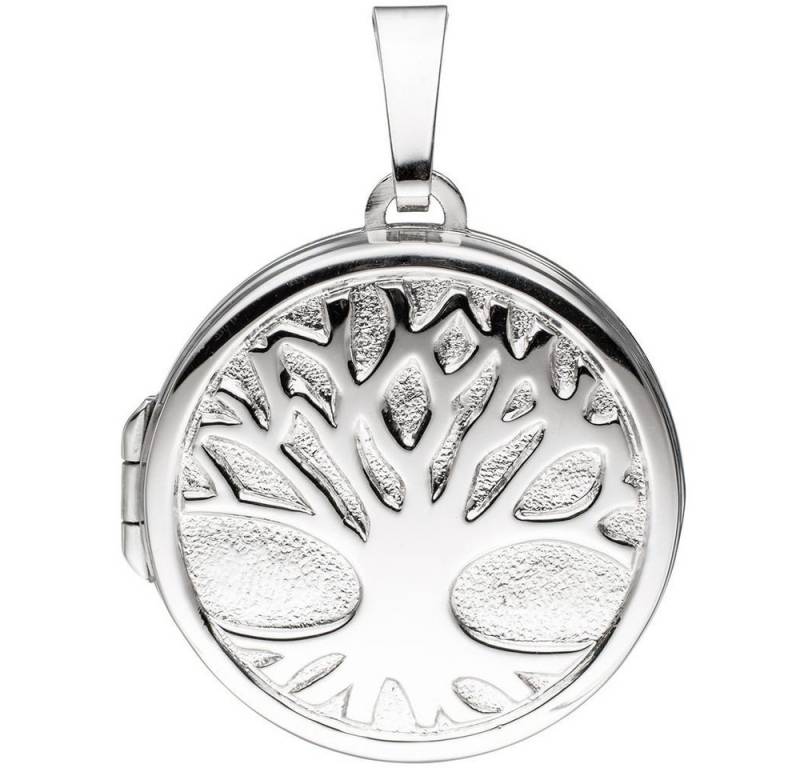 Schmuck Krone Kettenanhänger Medaillon für 2 Fotos Amulett Baum Anhänger zum Öffnen rund 925 Silber, Silber 925 von Schmuck Krone