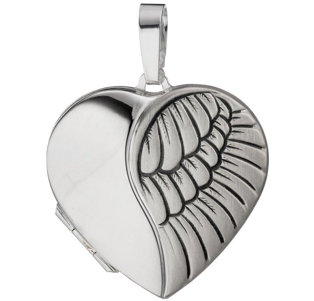 Schmuck Krone Kettenanhänger Medaillon für 2 Fotos Amulett Herz mit Flügel Anhänger zum Öffnen 925 Silber, Silber 925 von Schmuck Krone