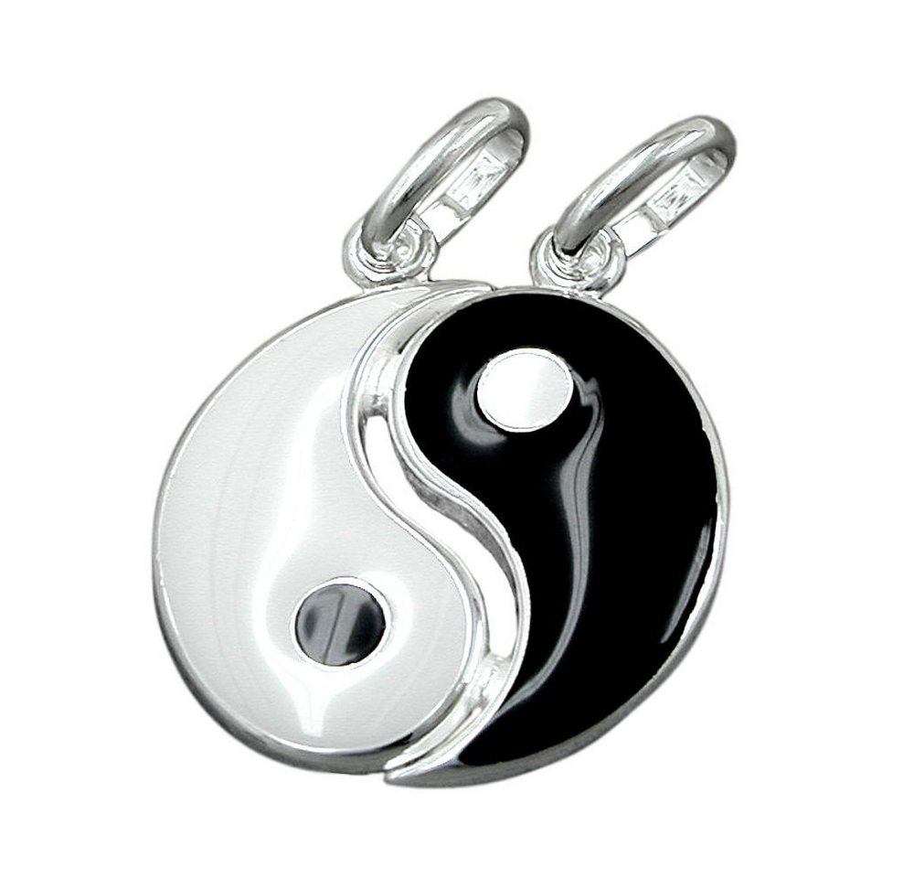 Schmuck Krone Kettenanhänger Partner Anhänger Yin-Yang aus echtem 925 Silber lackiert Unisex, Silber 925 von Schmuck Krone