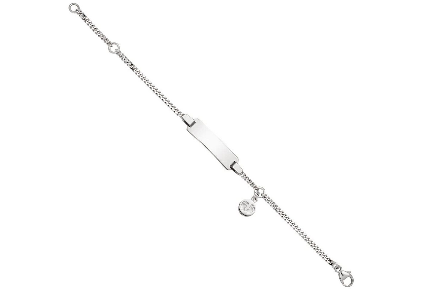 Schmuck Krone Kettenanhänger Schildband Babyfüße mit Panzerkette 14cm aus 925 Silber, rhodiniert teilmatt, Silber 925 von Schmuck Krone