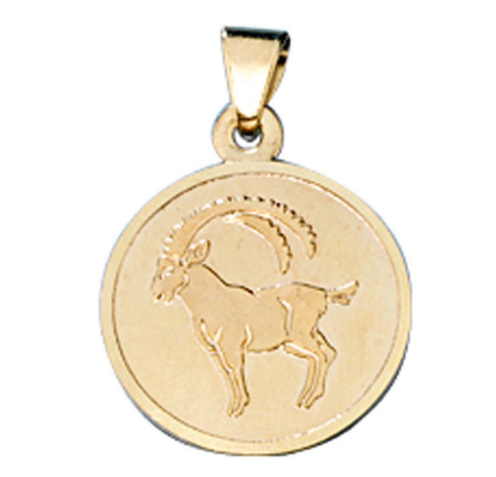 Schmuck Krone Kettenanhänger Steinbock Ketten Anhänger Goldanhänger 333 Gold rund Halsschmuck Unisex, Gold 333 von Schmuck Krone