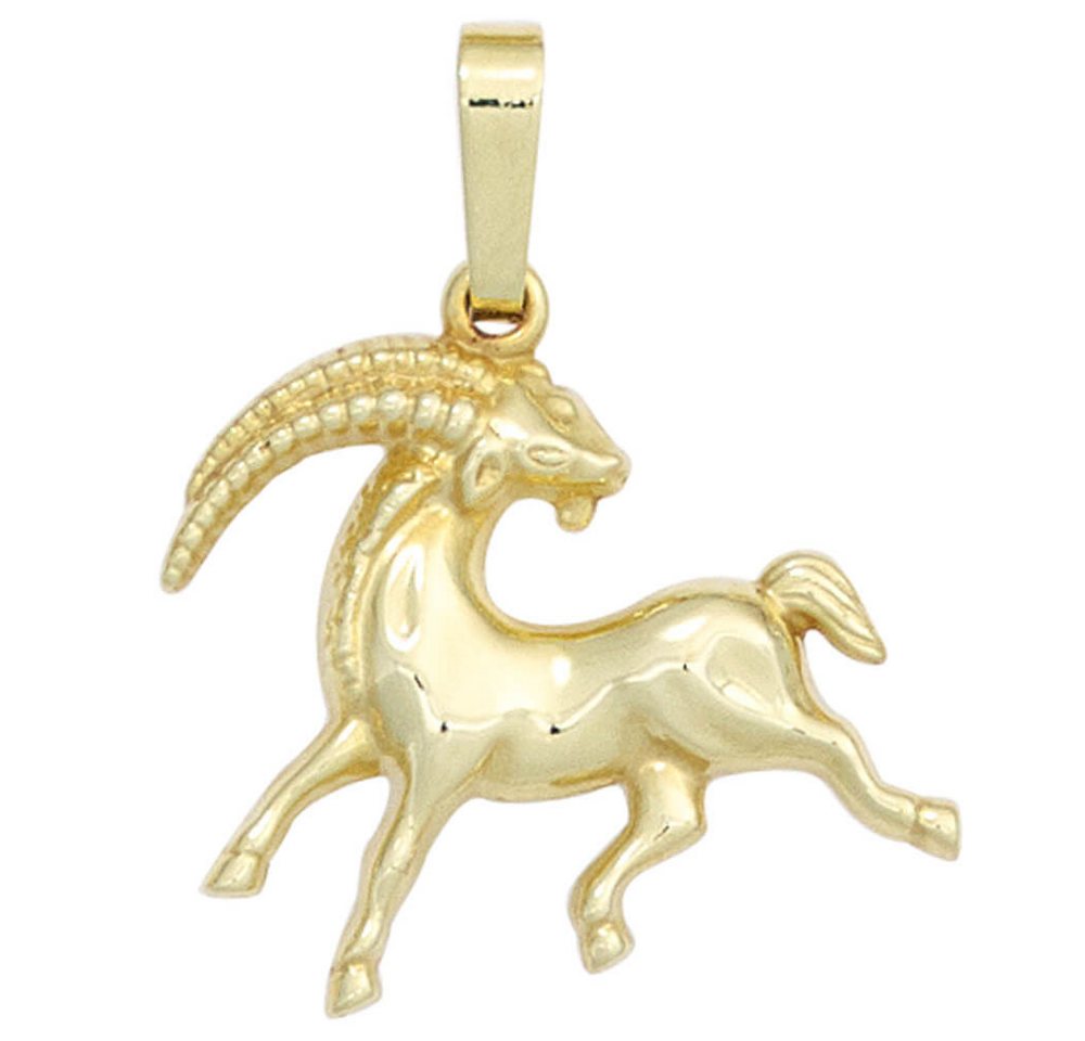 Schmuck Krone Kettenanhänger Sternzeichen Anhänger Steinbock 333 Gold Gelbgold Einhänger Halsschmuck Damen, Gold 333 von Schmuck Krone