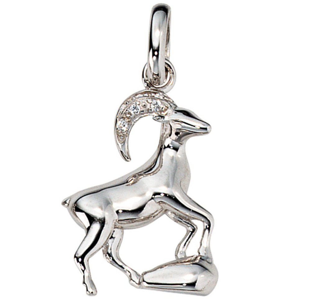 Schmuck Krone Kettenanhänger Sternzeichen Steinbock Anhänger mit Zirkonia 925 Silber rhodiniert Damen, Silber 925 von Schmuck Krone