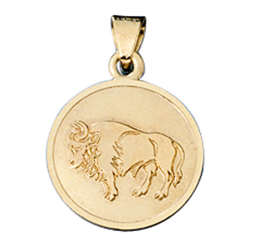 Schmuck Krone Kettenanhänger Stier - Ketten Anhänger Goldanhänger 333 Gold rund Halsschmuck Unisex, Gold 333 von Schmuck Krone