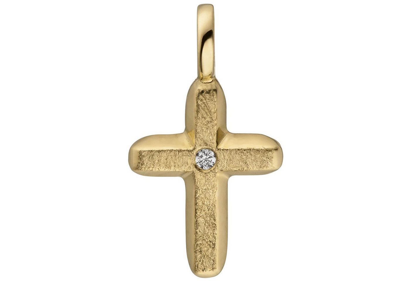 Schmuck Krone Kreuzanhänger Anhänger kleines Kreuz mit Brillant 0.01Ct 585 Gold Gelbgold schlicht 15,4x8,5mm, Gold 585 von Schmuck Krone